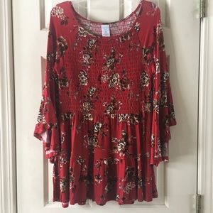 Red floral top tunic top